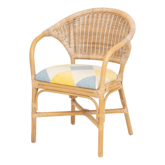 Modern Rattan Upholstered Armchair For Sale