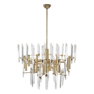 Vintage Italian Brass and Crystal Chandelier, 1970s For Sale