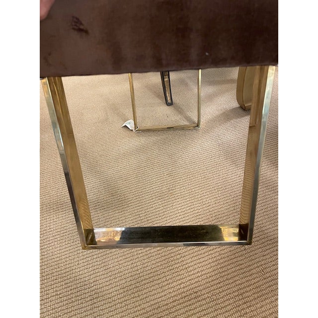 Late 20th Century Mid Century Modern Polished Brass Bench With Chocolate Brown Velvet Seat For Sale - Image 5 of 9