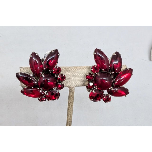 1960s Vintage 1960s Verified Delizza & Elster Faux-Garnet Clip Earrings-2 Pieces For Sale - Image 5 of 7