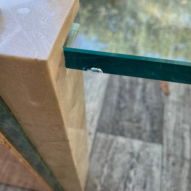 Postmodern Maitland Smith Style Tessellated Mactan Stone Coffee Table. Circa 1980s Features four independent peach,...