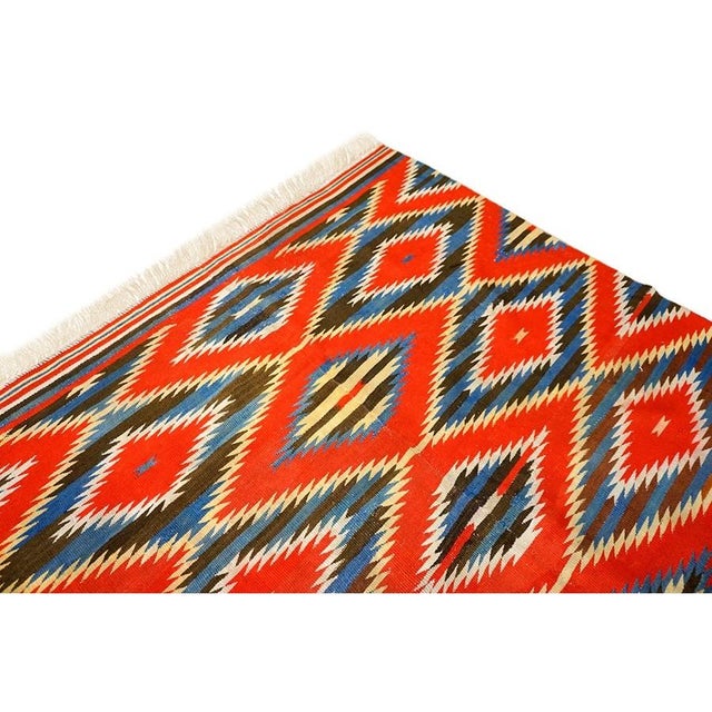 1890s Antique Rustic Red Allover Geometric Native American Navajo Flat Weave Rug For Sale In New York - Image 6 of 9
