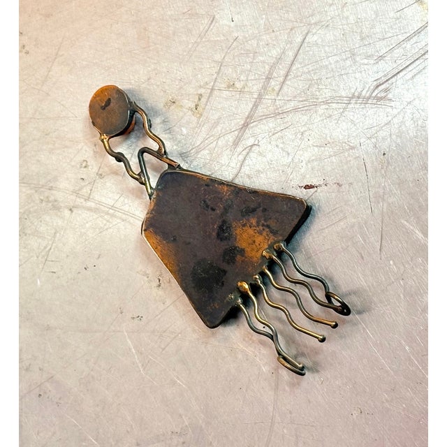 1960s brutalist-style large copper, brown natural stone, and red stone cabochon pendant. Excellent condition.