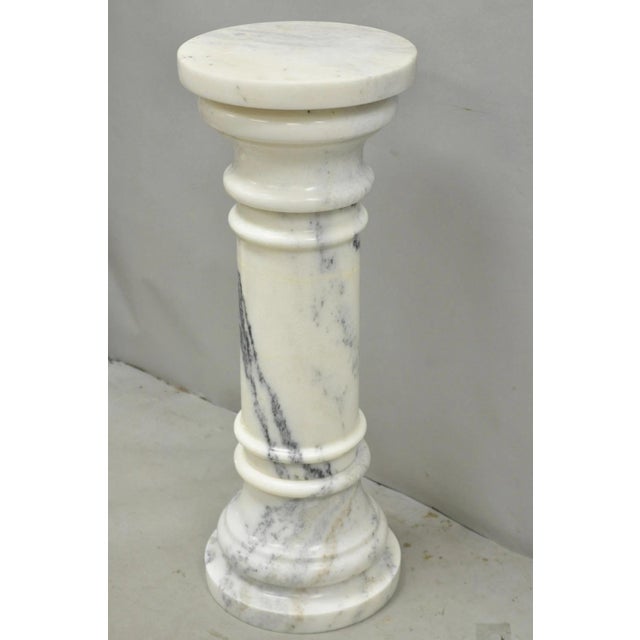 Vintage Italian Classical White Marble Column Form Round 32" Pedestal Bust Stand For Sale - Image 12 of 14