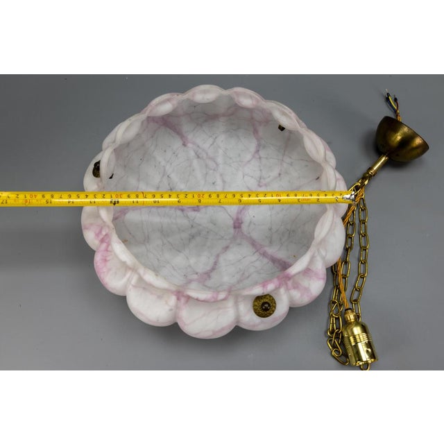 Art Deco White and Pink Marbled Glass and Brass Pendant Light, 1930s For Sale - Image 18 of 18