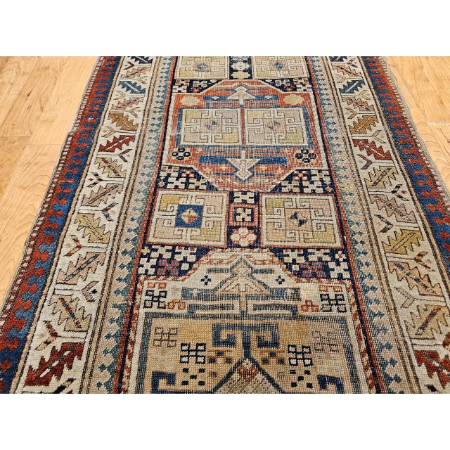 Tan Antique Karachov Kazak Runner, Hand-Woven Wool, Caucasus, Late 1800s, 3' x 9' For Sale - Image 8 of 14