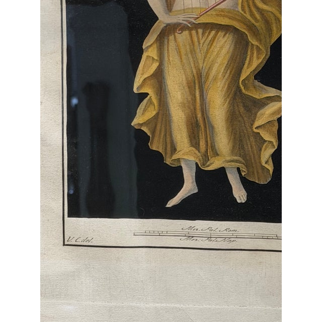 Antique 18th C Pompeian Hand Colored Engraving Print Maiden & Harp For Sale - Image 4 of 4