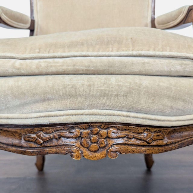 Louis XV Style Carved Wood Velvet Fauteuil Armchair For Sale - Image 10 of 11