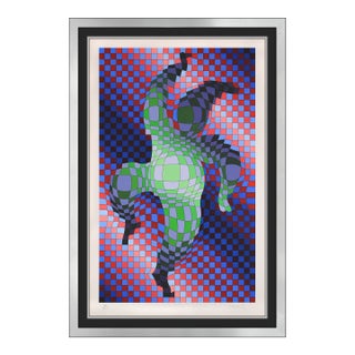 Mid 20th Century Harlequin Geometric Abstract Green Screenprint Victor Vasarely For Sale