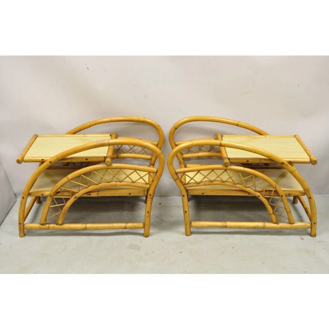Mid 20th Century Vintage Tiki Rattan Bentwood Bamboo 2 Tier Sculptural End Tables - a Pair For Sale - Image 10 of 12
