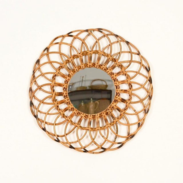 Wood Round Organic Mirror in Rattan and Wicker by Franco Albini, Italy, 1960s For Sale - Image 7 of 13