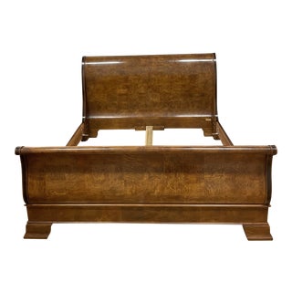 Eastern King Late 20th Century Henredon Burlwood Sleigh Bed Frame For Sale