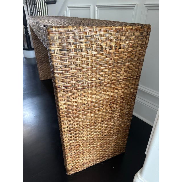 Farmhouse Farmhouse Coastal Rattan Console Table For Sale - Image 3 of 11