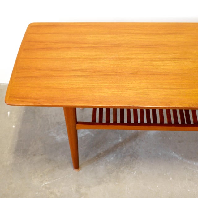 1950s Danish Teak Coffee Table With Slatted Lower Shelf For Sale - Image 5 of 9