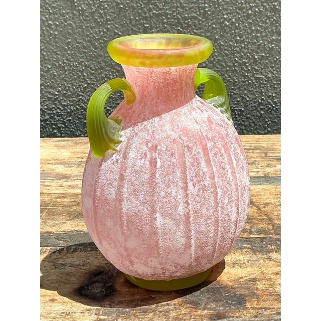 This exquisite vintage Italian art glass vase is a stunning example of the "scavo" technique, designed to mimic the...