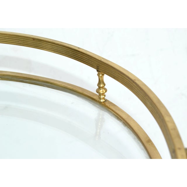Metal Maison Bagués 2 Tier Oval Brass & Glass Bar Cart Mid-Century Modern France 1950 For Sale - Image 7 of 13