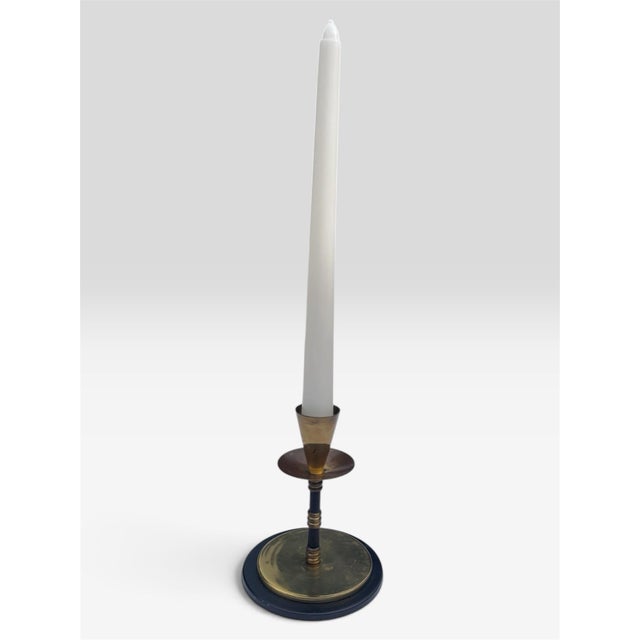 1950s-1960s Midcentury Ljusstakar Sweden Brass and Enamel Candleholders For Sale - Image 4 of 4