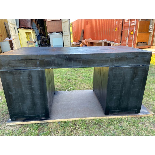 Campaign Rh Restoration Hardware Printmakers Executive Desk With Distressed Wood For Sale - Image 3 of 12