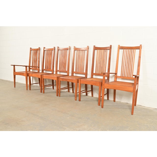 Stickley Style Arts & Crafts Teak and Cane Dining Chairs, Set of Six For Sale - Image 13 of 13