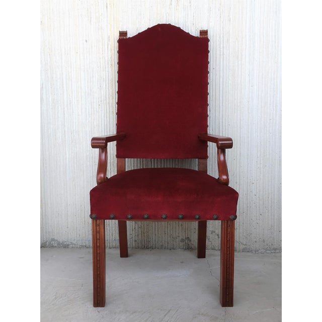 About 19th century Spanish revival high back armchair with red velvet upholstery. Details PRODUCTION TIME Available Now IN...