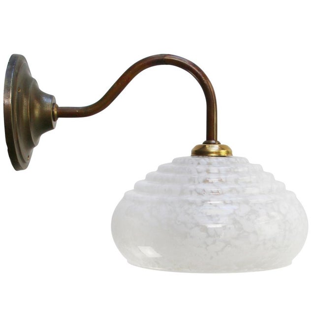 French White Clichy Glass and Brass Wall Lamp For Sale - Image 6 of 6