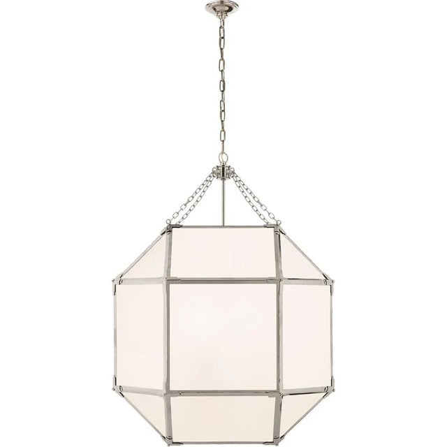 Transitional Suzanne Kasler for Visual Comfort Signature Morris Large Lantern in Polished Nickel with White Glass For Sale - Image 3 of 4