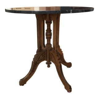 Vintage Marble and Wood Side Table For Sale