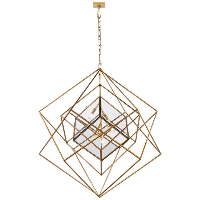 Kelly Wearstler for Visual Comfort Signature Cubist Large Chandelier in Gild For Sale