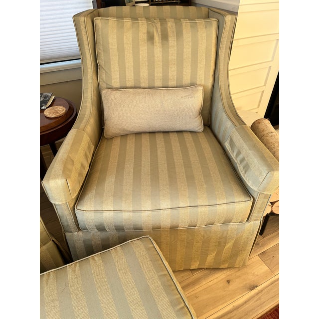 2010s Early 21st Century Custom Upholstered Wesley Hall Swivel Chairs and Ottoman Set- 3 Pieces For Sale - Image 5 of 6