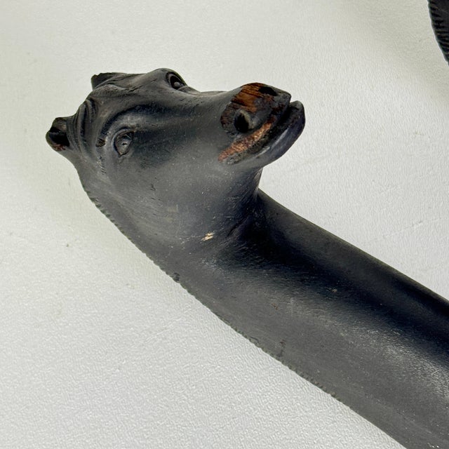 Wood Antique Wooden Hand Carved Pair of Americana Horse Head Barn Bridle Hooks, Sculpture For Sale - Image 7 of 14