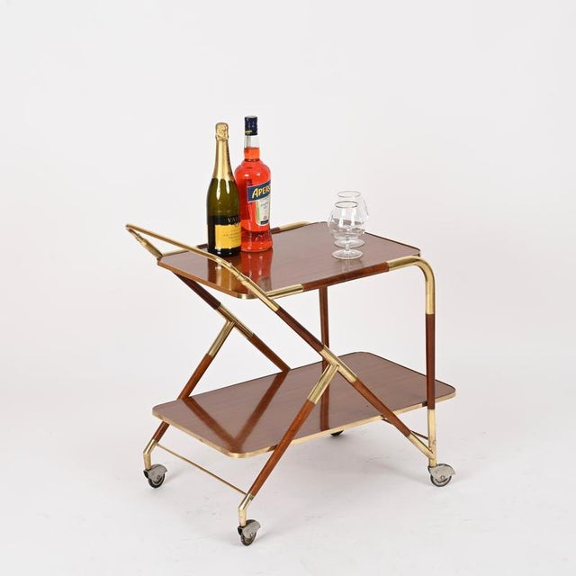 Mid-Century Brass and Wood Bar Cart by Cesare Lacca, Italy, 1950s For Sale - Image 11 of 16