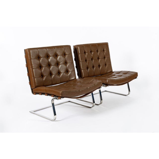 Mid-Century Modern Pair Vintage Brown Tugendhat Lounge Chairs by Mies Van Der Rohe for Knoll 1960s For Sale - Image 3 of 17