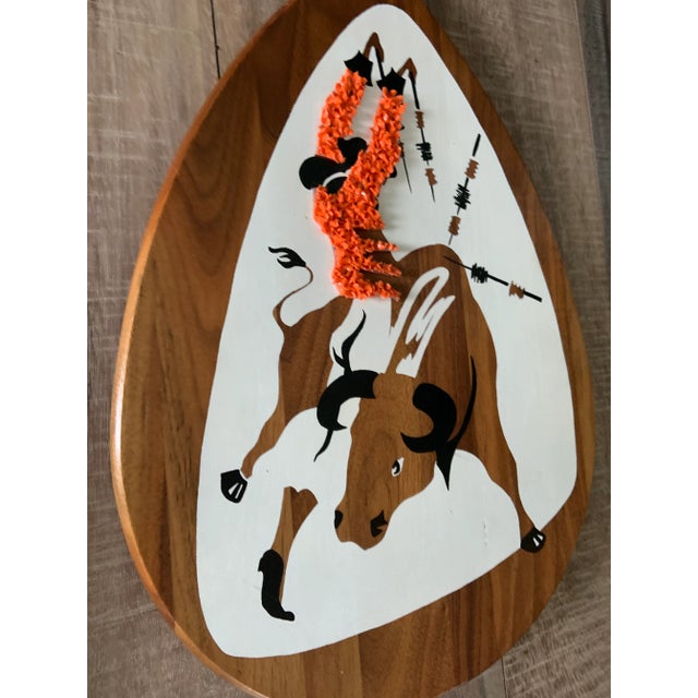 Vintage Mid-Century Modern Bull Fighting Matador on Teardrop Teak Wood Popcorn Shirt- Set of 3 For Sale - Image 9 of 10