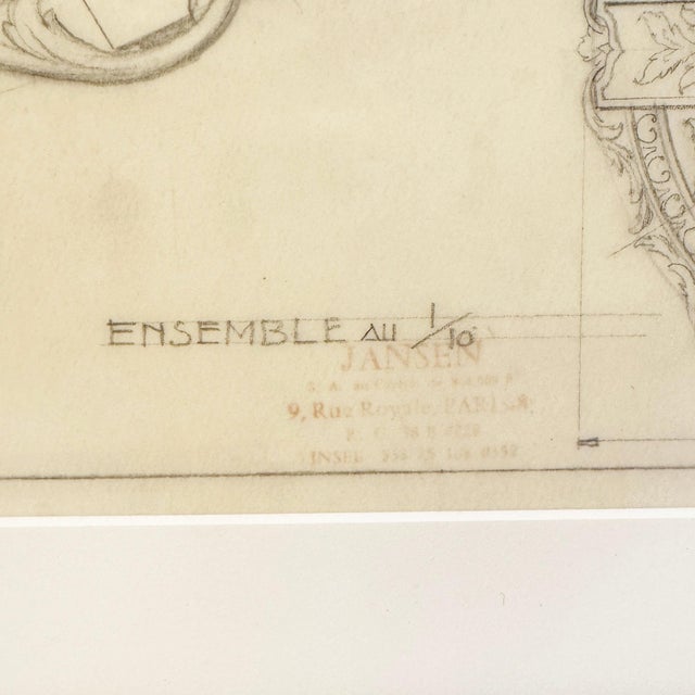 Maison Jansen Mid-20th Century Original Maison Jansen Architectural Detail Pencil Drawing For Sale - Image 4 of 5