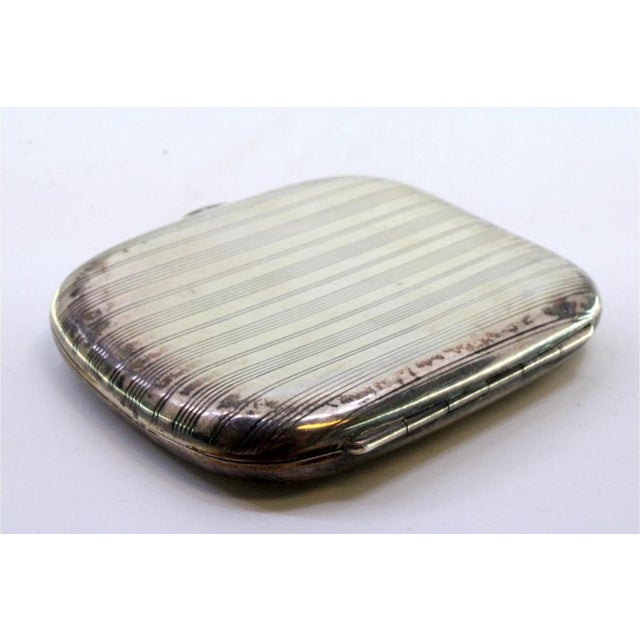 Guilloche Silver Cigarette Case with Curved Bands and Gilt Interior For Sale - Image 4 of 7