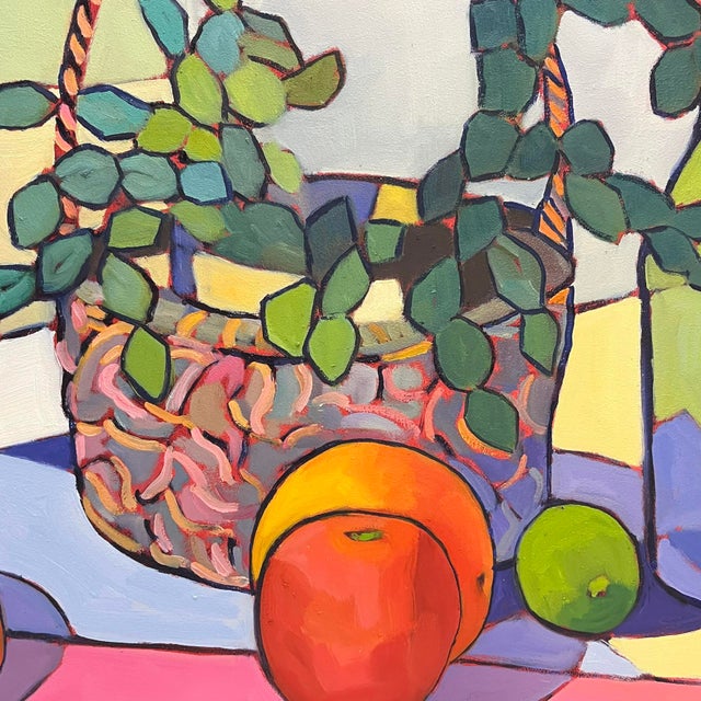 Wood Bubbling Joy – Vibrant Contemporary Still Life With Citrus and Greenery For Sale - Image 7 of 8