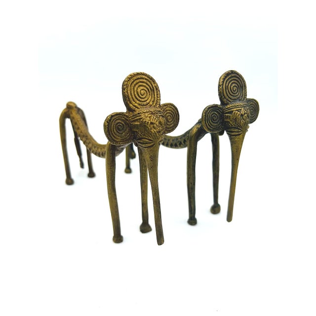 Brass Pair Vintage West African Dogon Style Lost-Wax Brass Elephant Sculptures For Sale - Image 8 of 8