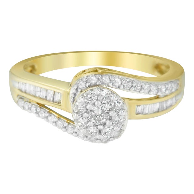 10K Yellow Gold Diamond Cluster Ring (1/2 Cttw, I-J Color, I2-I3 Clarity) - Size 6 For Sale
