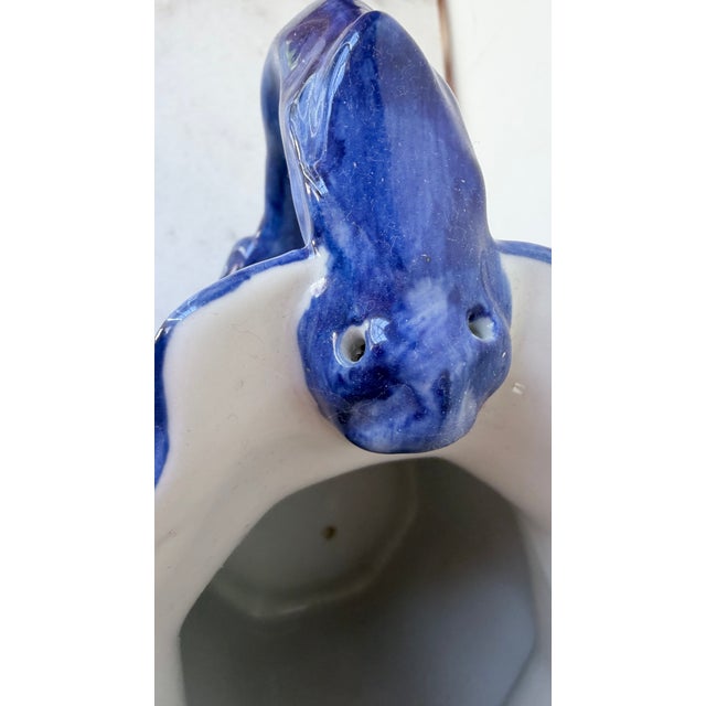 Chinoiserie Vintage Style Chinoiserie Blue & White Octagonal Pitcher Vase - Figural Serpent Dragon Handle.. For Sale - Image 3 of 11