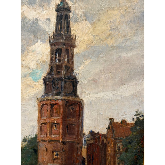 19th Century 19th Century Cityscape Oil Painting 'Church Tower' For Sale - Image 5 of 9