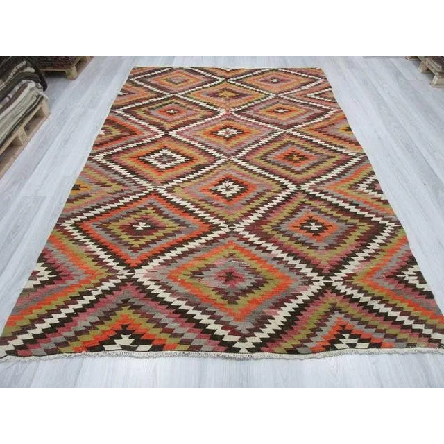 Turkish Handwoven Vintage Colourful Turkish Kilim Area Rug - 6'9" x 10'5" For Sale - Image 3 of 6