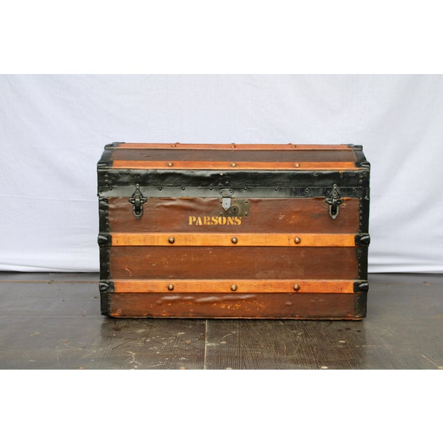 Antique Dome Top Steamer Trunk For Sale - Image 3 of 9