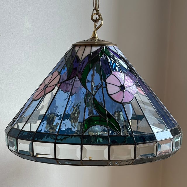 Vintage Tiffany-Inspired Stained Glass Hummingbird Pendant Lamp For Sale - Image 9 of 18