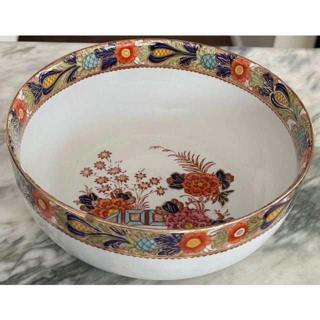 Japanese Antique Frederich Rhead Wood & Sons Wincanton Imari Style Large Serving Bowl For Sale - Image 3 of 14