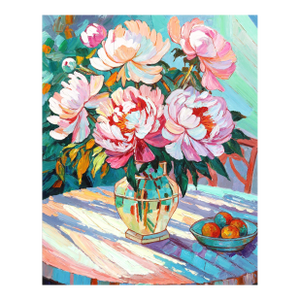 Time for Slow Day - Colorful Textural Floral Still Life Oil Painting Original Artwork by Katharina Husslein