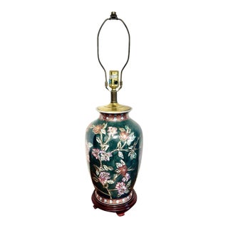 Vintage Asian Floral Cloisonne Style Ceramic Ginger Jar Table Lamp Hand Painted For Sale