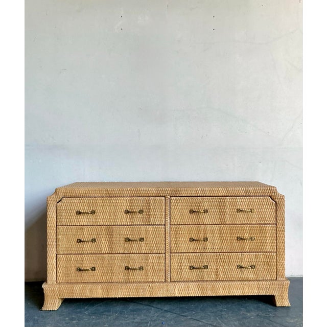 Wood Vintage Boho Locar Woven Rattan Notched Dresser For Sale - Image 7 of 11