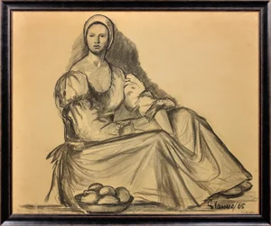 G. Vaccaro, La Contadina, 1865, Charcoal & Pencil on Paper