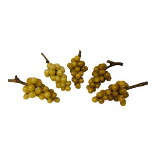 Exquisite 1940s Italian Alabaster Grapes - Set of 5 Hand-Carved Honey Gold Clusters For Sale