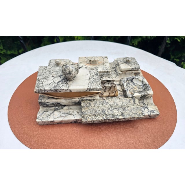 Art Deco marble inkwell and blotter